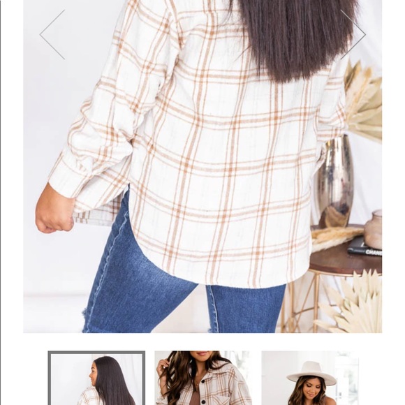 BEIGE PLAID FLANNEL SHACKET - Picture 2 of 3